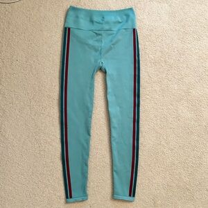 Fabletics Teal Stripe Leggings | M